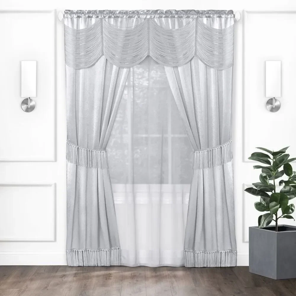 Achim Home Furnishing: Halley 6-Piece Window Curtain Set, Silver, 50